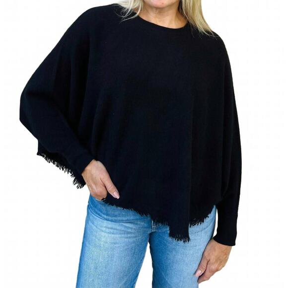 NEW PURE AMICI fringed poncho in black